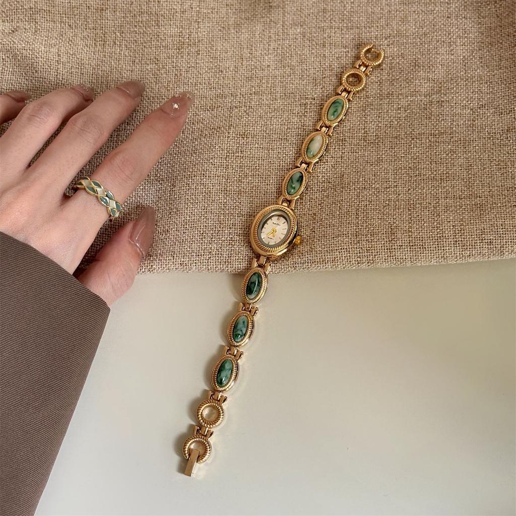 Damen Vintage Uhr mit farbigen Edelsteinen Schmuck Armband Armbanduhr