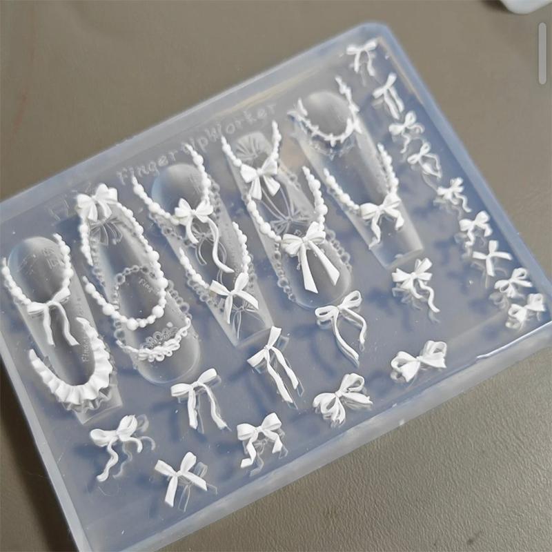 Bowknot Bead Chain Ribbon 3D Acrylic Mold Nail Art Decorations Diy Design Silicone Nail Art Mold Template For Nail Charms