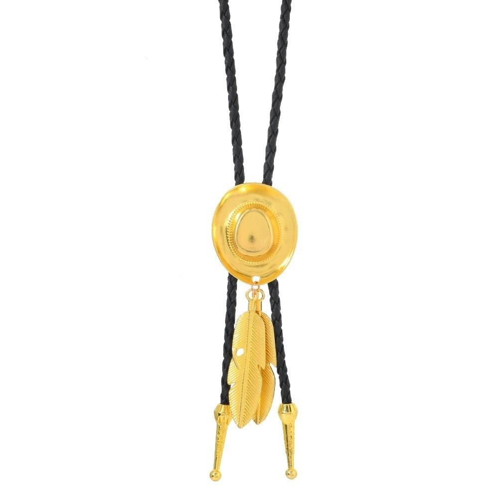 Vintage Western Cowboy Hat Necklace Unisex Metal Feather Necktie Long Pendant Chain Western Style