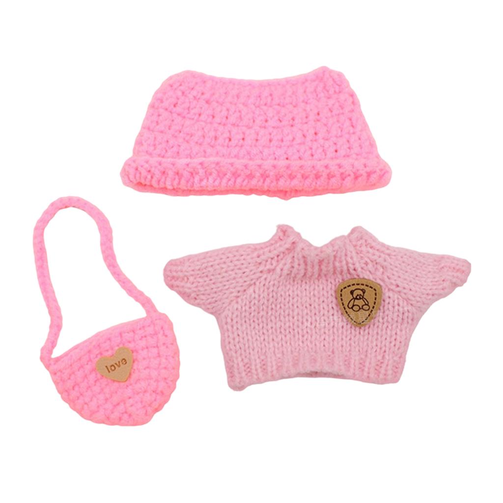 Doll Clothes Set with Knitted Sweater/Hat/Bag for 17cm Vinyl Figures Outfit Doll Accessories (No Doll)