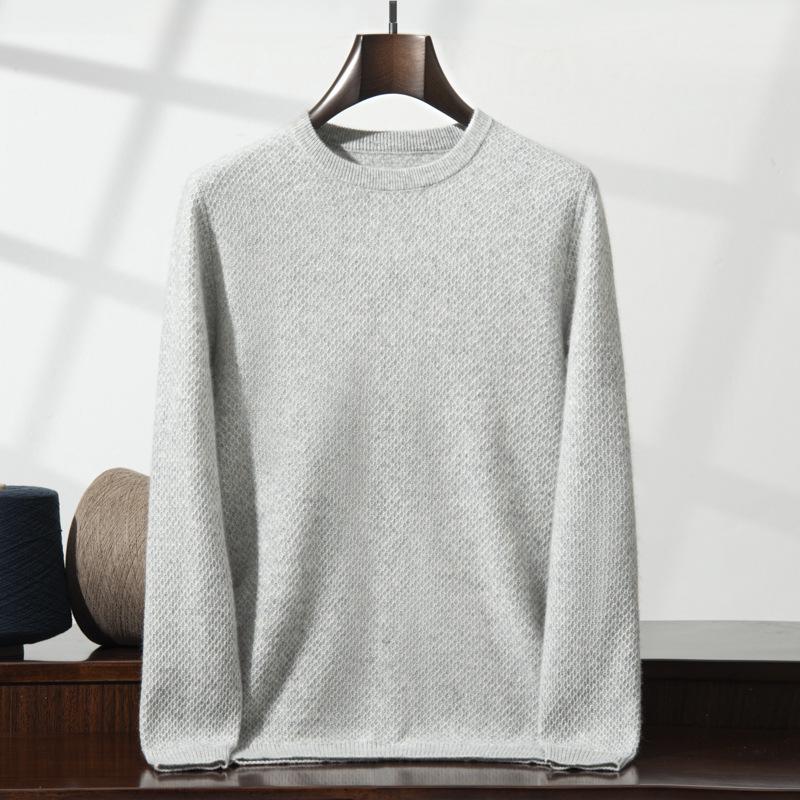 New cashmere round neck simple solid color honeycomb needle pullover loose middle-aged and young knitted sweater