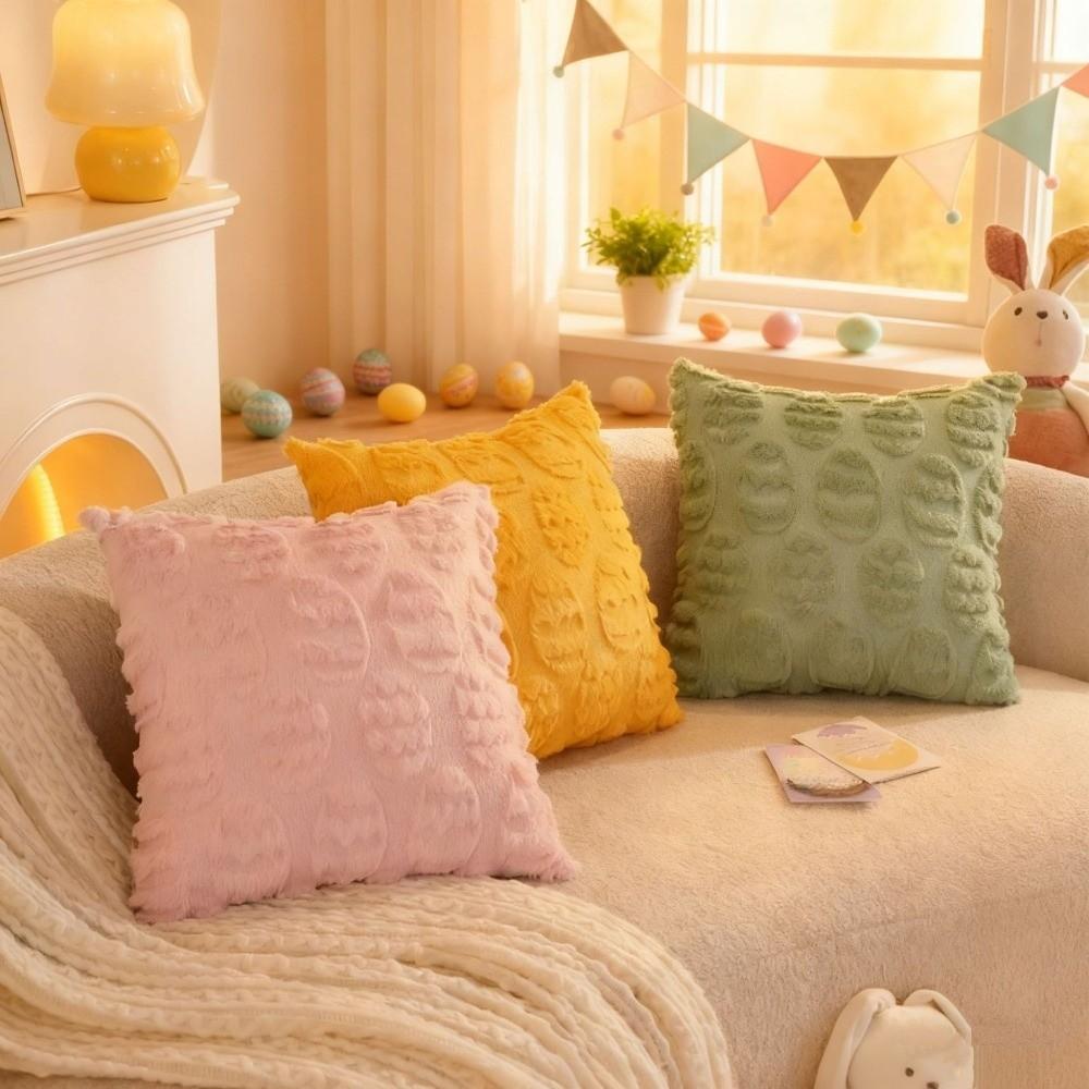 Egg Pattern Easter Pillow Cover Fluffy Wear-resistant Plush Pillow Case Invisible Zipper Comfortable Cushion Cover