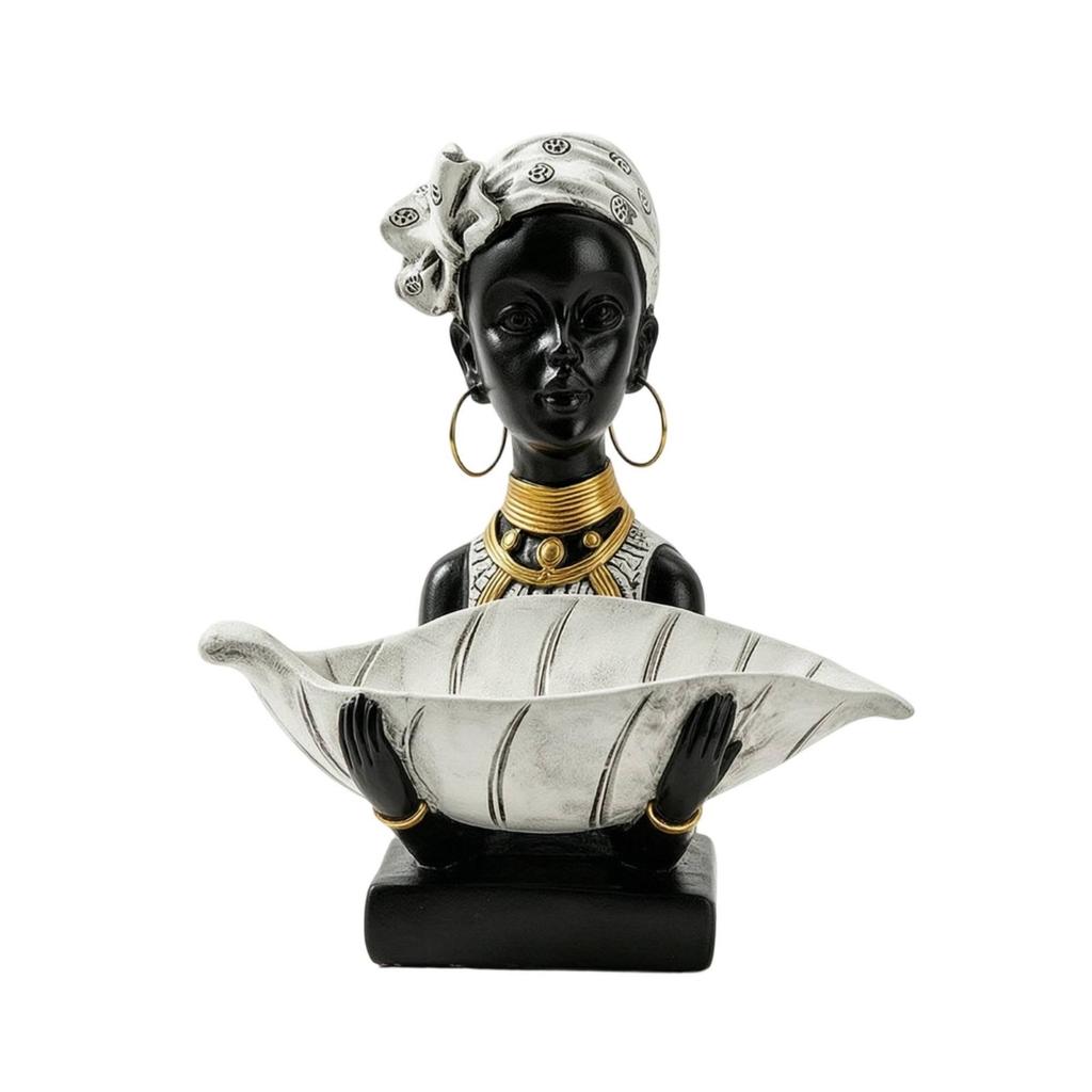 Decorative African Woman Figurine with Basket Multipurpose