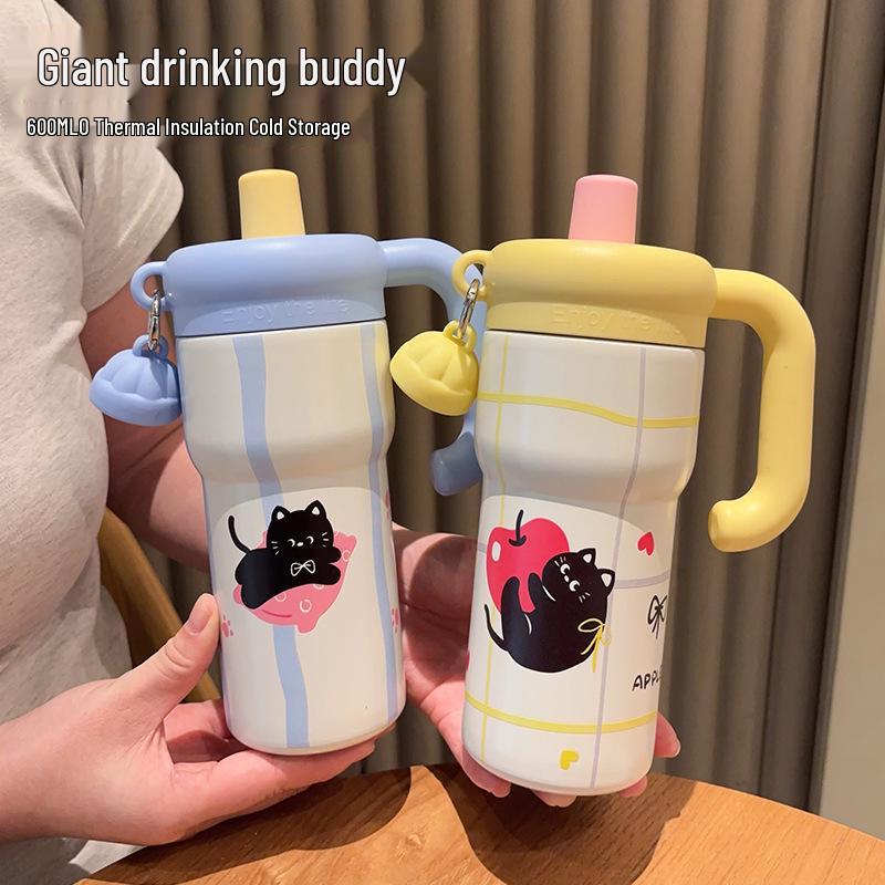 Creative Kitten Thermos Cup: Portable, Large Capacity, Cute Design with Handle for Girls