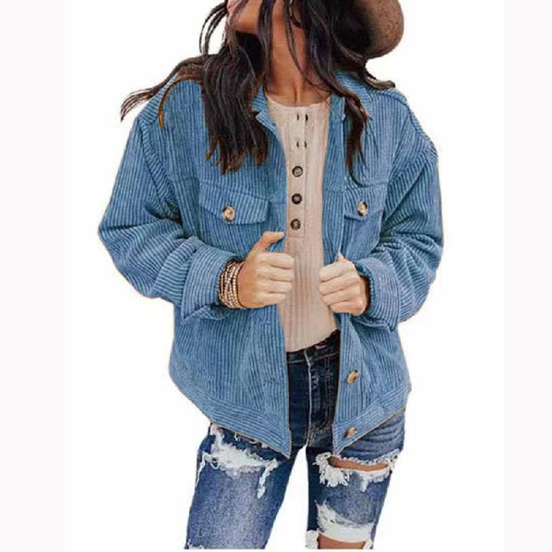 2026 New Women's Corduroy Shirt Jacket Cardigan, Solid Color Button Front Open Coat for Autumn Winter Casual Wear S-3XL