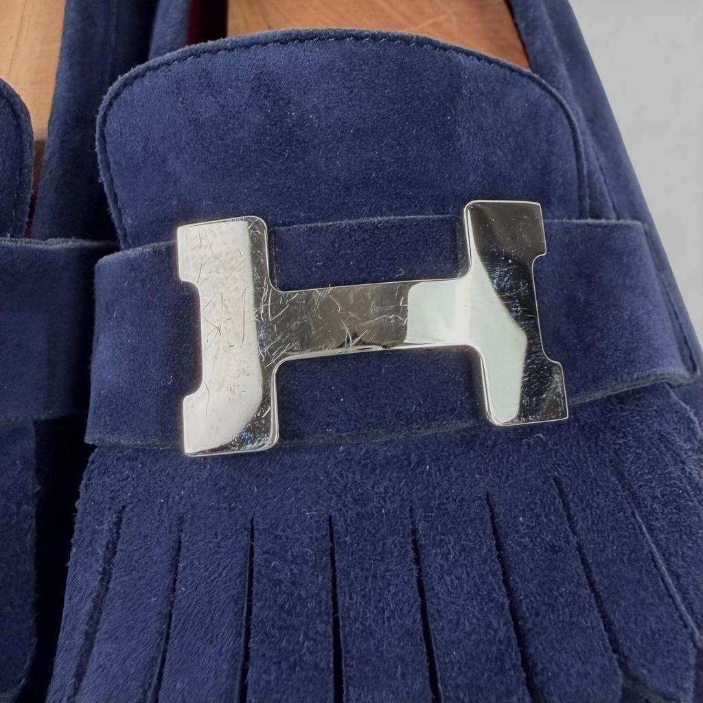 Great HERMES Loafers Royal Navy System Suede Leather Women 39 192232Z Used