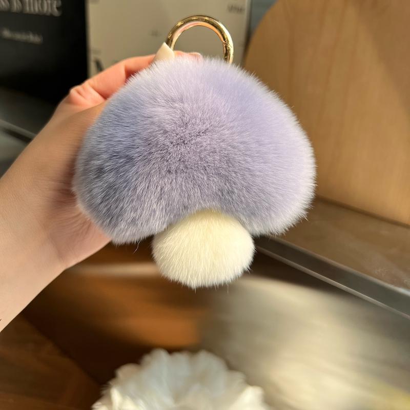 [Ciupercuță drăguță] Păr real de iepure Rex breloc de mașină pandantiv ins celebritate pe internet pompon de păr pandantiv pentru geantă de cărți