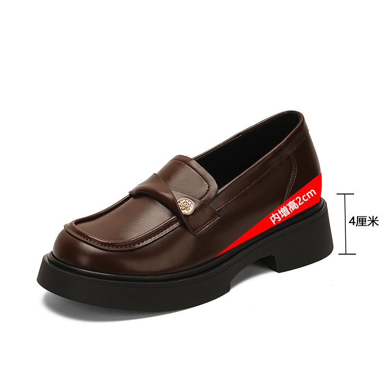Yuexinwang Leather Flat for Huizhou Women's Shoes Su Yinyin Same Small Leather Shoes Brown New Spring Platform Loafers