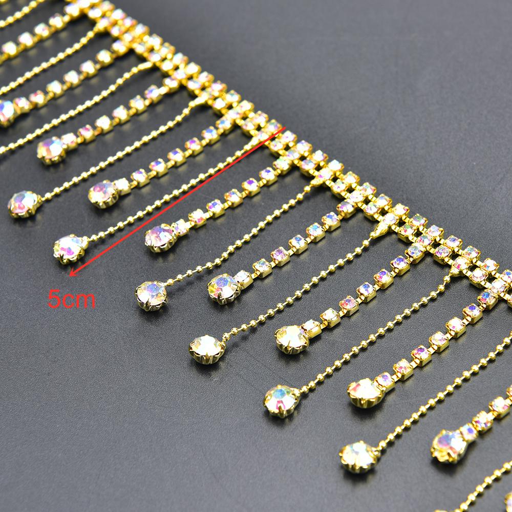 Beautiful Long Tassels Crystal Silver Diamond Chain Wedding Dress Necklace Garment Diy Decoration Sewing Costume Applique Trims