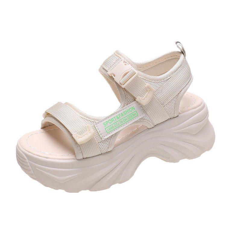 Muffin Sports Sandals Women's 2025 Summer New Korean Version Platform Women's Shoes Velcro Casual Wedge Heel Heightening Sandals