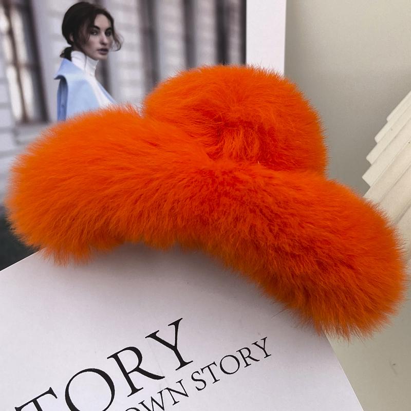 1ks Přírodní králičí kožešina Zimní chlupatá spona do vlasů