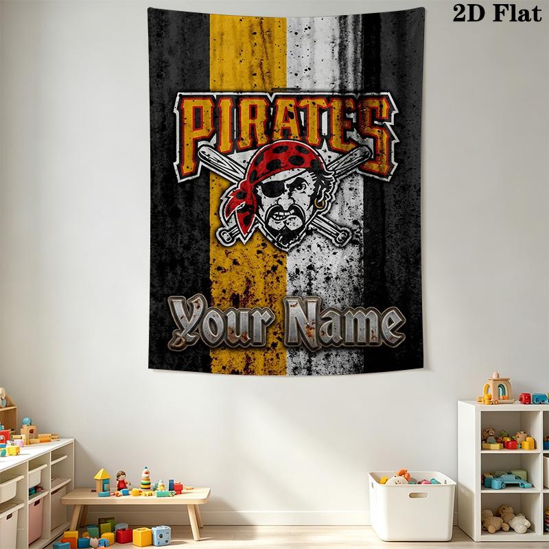 Name Custom Pittsburgh Pirates Wall Tapestry Aesthetic Wall Hanging Printed Fabric Blanket Decorative Tapestries for Bedroom Living Room Home Decor