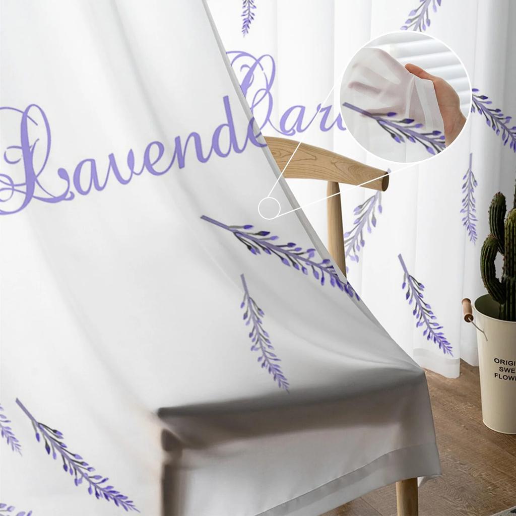 Lavender Island Flower Chiffon Sheer Curtains for Living Room Bedroom Home Decoration Window Voiles Tulle Curtain
