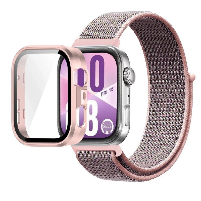 Pasek Nylonowy+Etui PC do Huawei Watch Fit 3/4/4 Pro Chroniące przed Upadkiem+Wygodna Oddychająca Opaska na Nadgarstek Correa