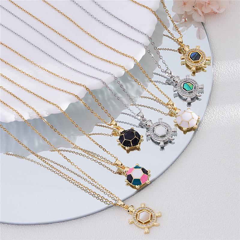 Cute Small Turtle Zircon Enamel Pendant Necklace Stainless Steel Chains Simple Animal Choker Jewelry Party Gift For Women Girls