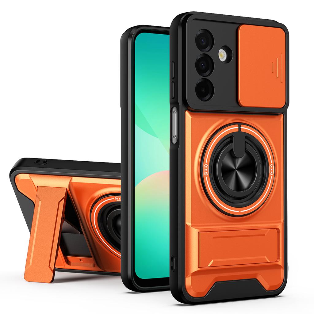 For Samsung Galaxy A26 5G Magnetic Case Ring Holder Foldable Kickstand TPU PC Phone Cover with Camera Lens Slider