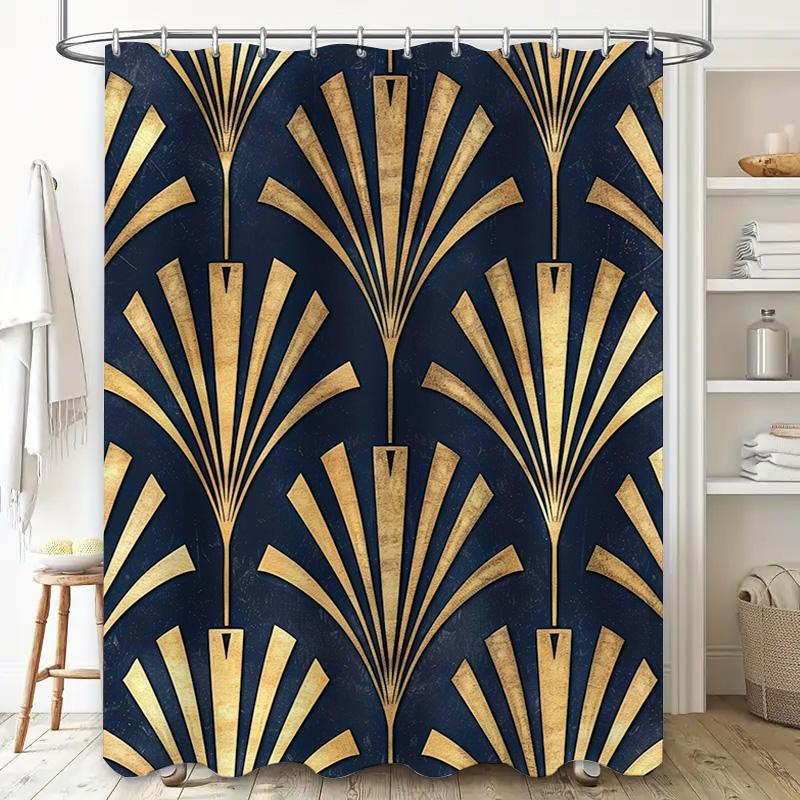 Luxusní zlatá sprchová závěs Art Deco pro dekoraci koupelny Modrá Zlatá Moderní design Domácí Vodotěsná látka Velikost 72 x 84 palců (180c