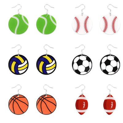 Creative 2D Acrylic Sports Earrings: Football, Basketball, Tennis, Baseball, Rugby
