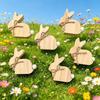 6pcs Wooden Bunny Figurines Wood Rabbit Decorations with Jute Twine Rustic Tabletop Ornaments for Home Decor and Farmhouse
