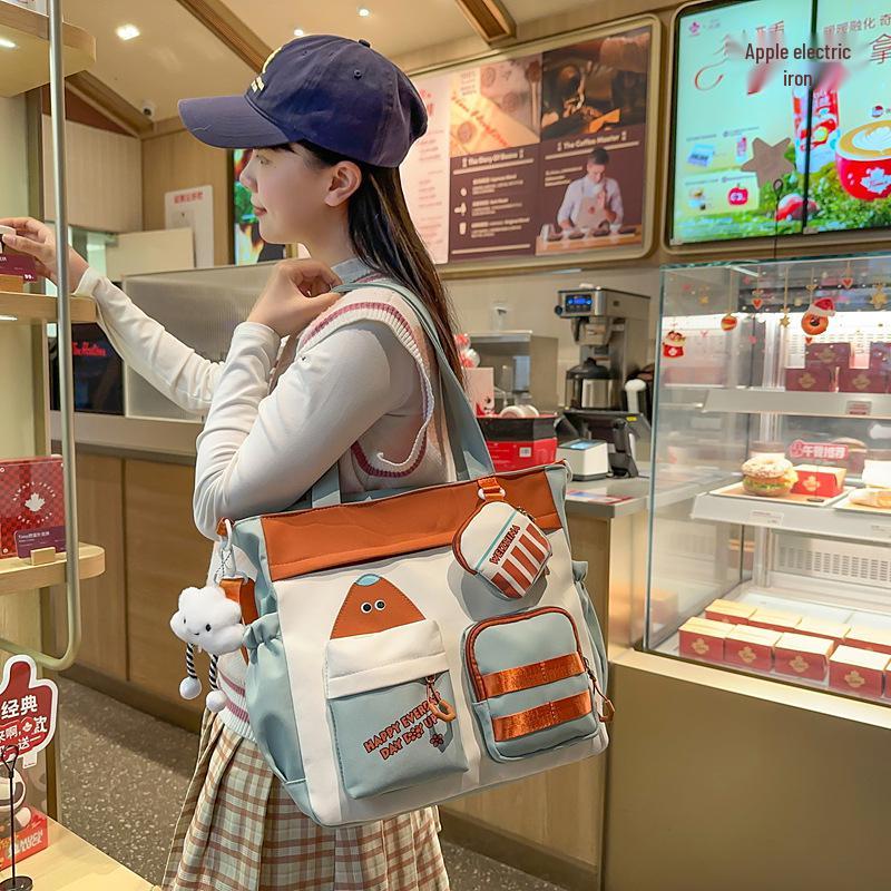 Color-Block Korean Style Large Capacity Crossbody Tote Bag for Students