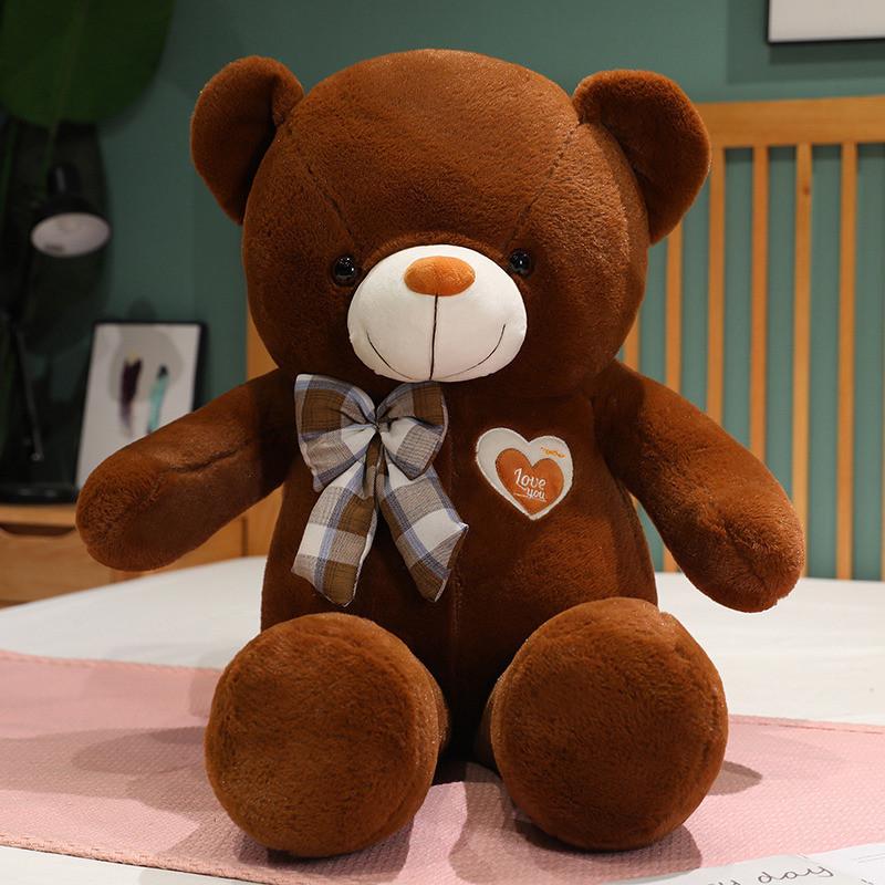 Lattice Bowknot Teddy Bear Plush Toy Animal Stuffed Doll Decoration Gift Kids