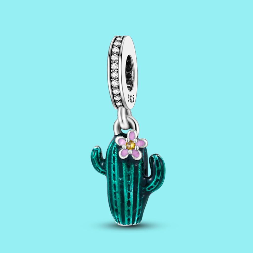 Pingente Charm Conta Cobre Cacto Flor Rosa Pingentes Servem Pulseira Original Para Fabricação de Joias Presente de Dia dos Namorados