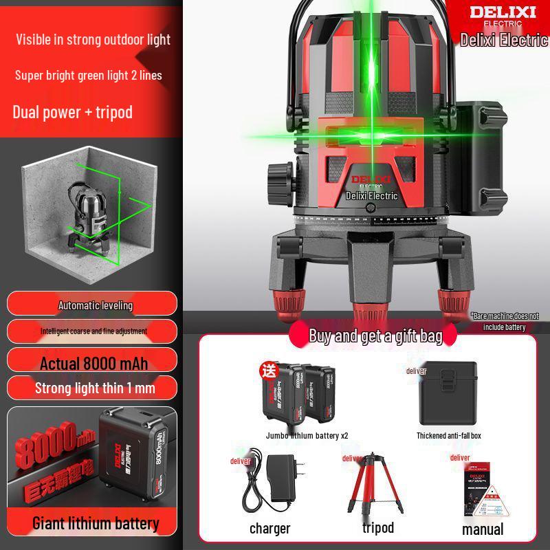 Delixi High-Precision Green Light Level Tool – Automatic Infrared Outdoor Construction Instrument