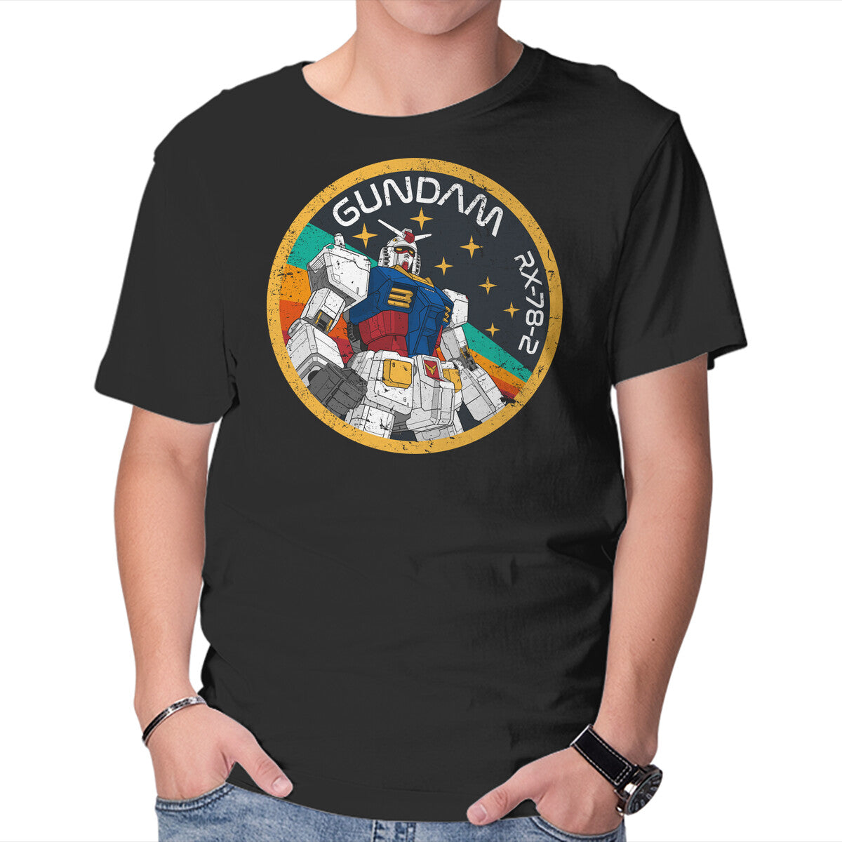 Unisex Crew Neck T-Shirt Gundam RX-78-2 Patch Graphic Short Sleeve Casual Tee XXL