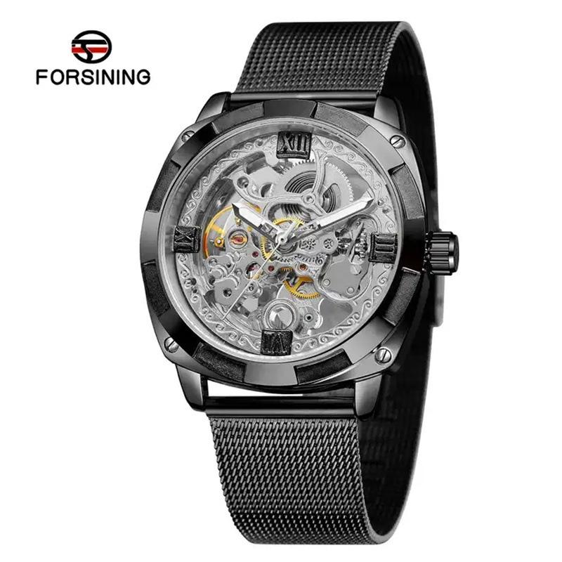 

Forsining Мужские модные повседневные ажурные механические часы с защитой от сетки и гравировкой