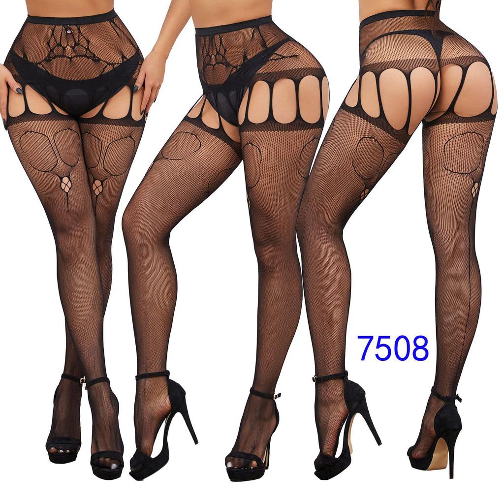 Women's Sexy Crotchless Fishnet Suspender Stockings with Eye Jacquard Design - Style 7501