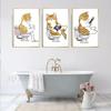 Toilet Cat Playing Mobile Phone Paper Poster Simple Pet Prints Canvas Painting Wall Art Pictures Home Bathroom Room Decoration