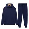 Autumn/Winter Solid Color Hooded Sweatshirt and Sport Pants Set - Unisex Casual Two-Piece