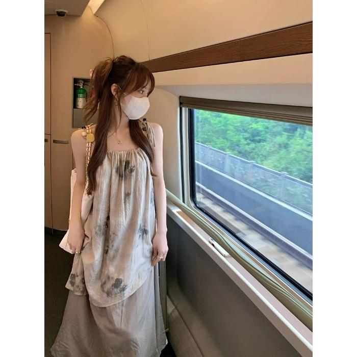 

Женское платье на подтяжках с принтом тай-дай, лето 2024 г. — облегающий французский дизайн One Size