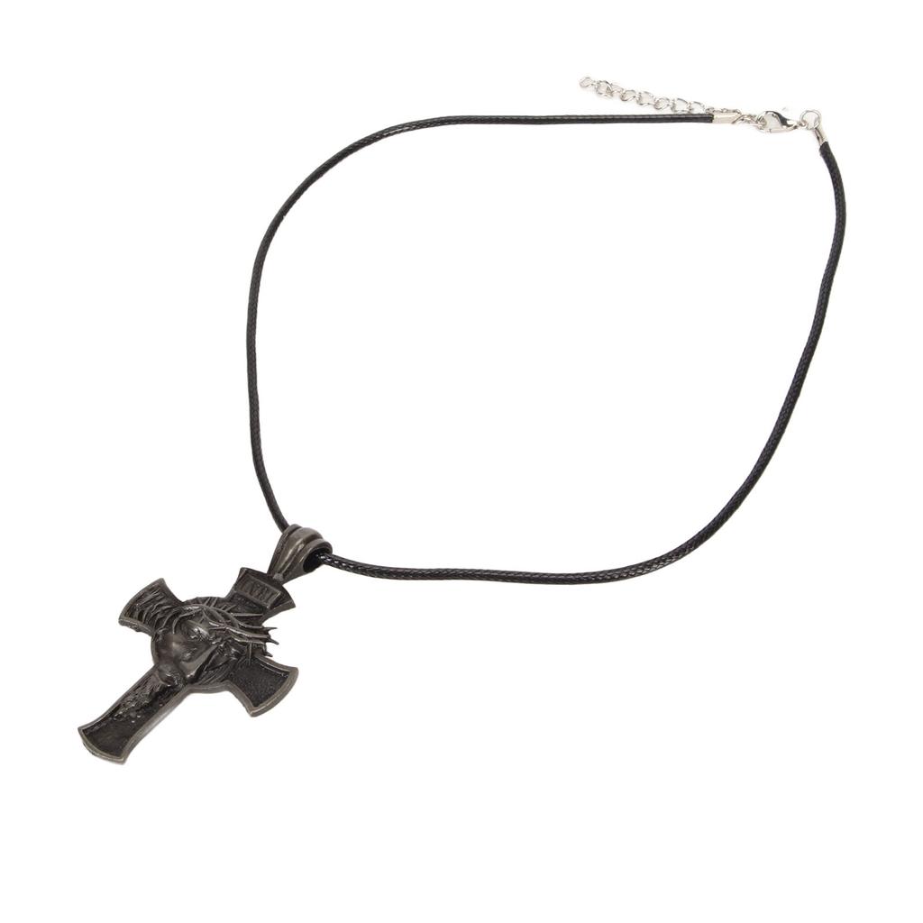 Cross Face Pendant Necklace Vintage Hypoallergenic Stainless Steel Christ Necklace for Men