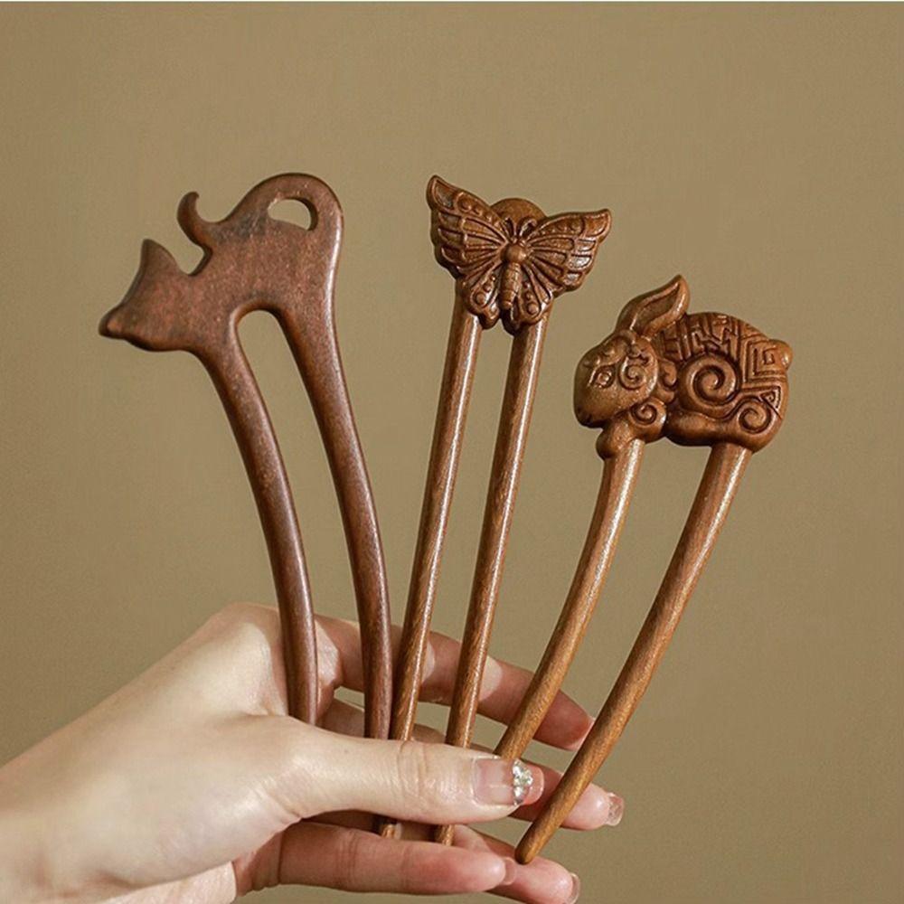 Cat Wooden Hair Stick Wood Hanfu Headwear Exquisite Chinese Style Hairpin Women