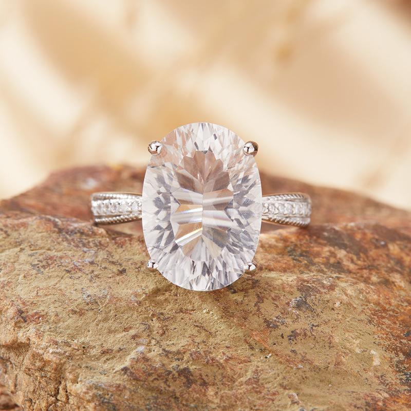 S925 Sterling Silver Colored Jewelry Large Natural Topaz Amethyst Citrine Ring Women