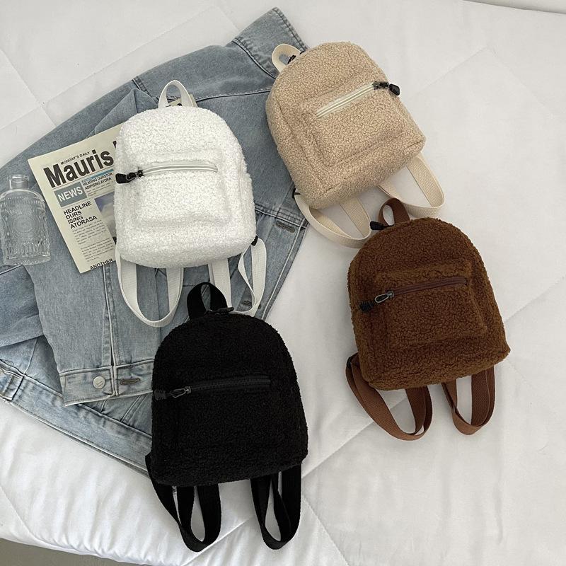 Cute Mini Plush Backpack for Kids Adult Parent-Child Shoulder Bag Autumn Lamb Fleece High-capacity Student Samll Backpack