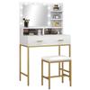 Schminktisch mit Spiegel, 2 Schubladen, 5 Regalen und Hocker, aus MDF und Spanplatte, 80x40x138 cm, Weiß