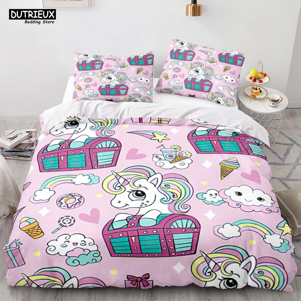 Cartoon Rainbow Unicorn Bedding Set Unicorn Sets Single Double Queen Twin Full Size Duvet Cover Kid Girls Child Soft Duvet Cover