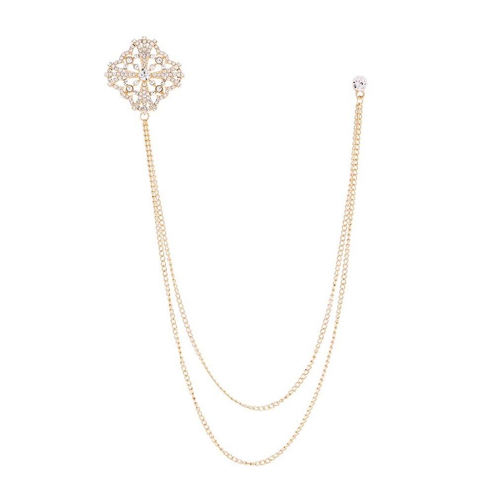 Corsage Ornament Rhinestone Chains Brooch Exquisite Vintage Tassel Cross Pin Stage Performance Luxury Metal Multi-layer Brooch