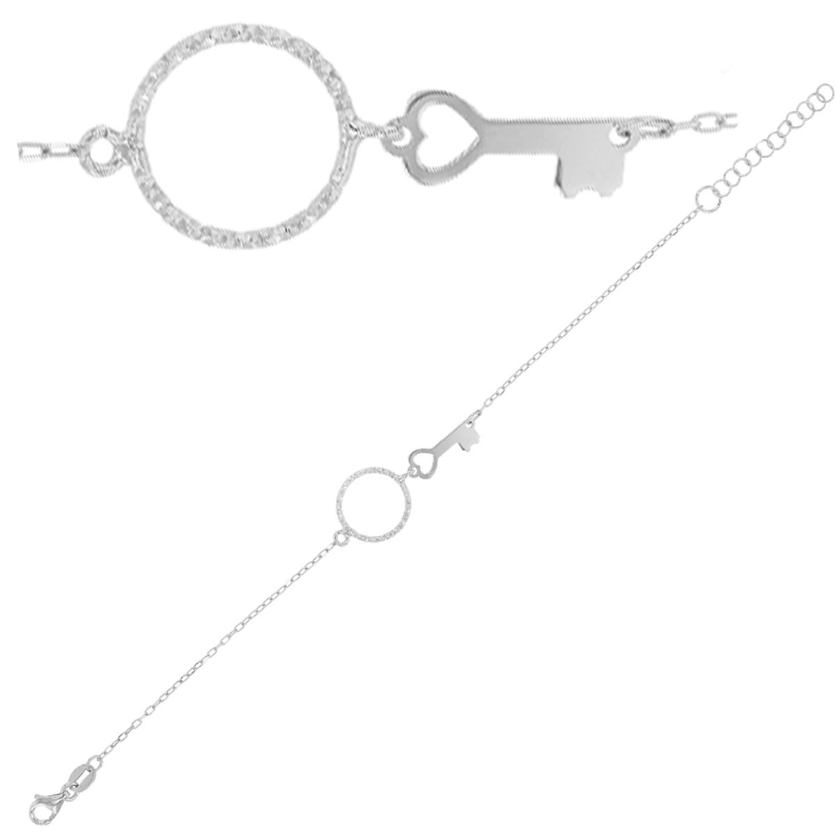 

Les Trésors De Lily [Q9361] - Bracelet Argent artisanal Clé du bonheur argenté (rhodié) - 28x10 mm