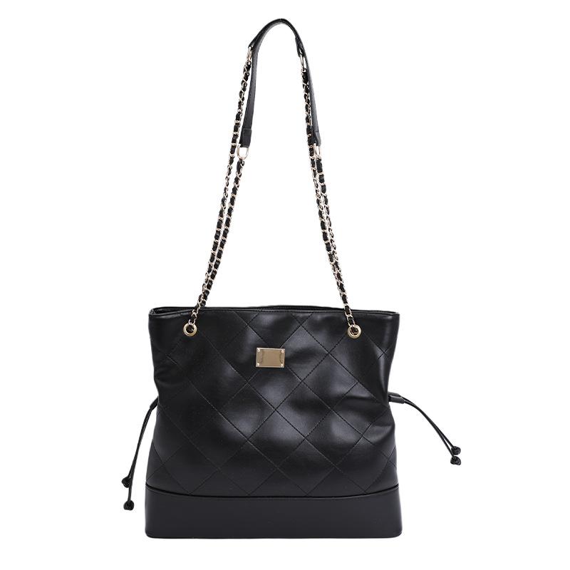 Lingge Chain Bag Vintage Bucket Bag Women's Stitching Shoulder Bag Commuter Crossbody Bag