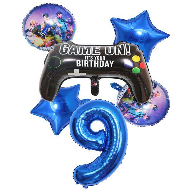 6-Piece Set of Fortnite “Win the Chicken Dinner” Themed Party Decorations: Aluminum Foil Balloons and Birthday Party Decorations