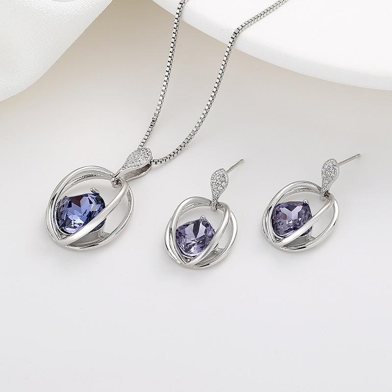 Fashion Simple Women's Colorful Crystal Rhinestone Earring Necklace Set Suitable For Bridal Wedding Party Gifts