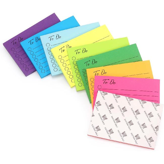 Eastern Wolf 9 Pads to Do Lined Sticky Notes, 9 Bright Multi Colors Self-Stick Note Pads, 3x4 Inch with Line Adhesive Memo Sticky Notes Notepad, 50