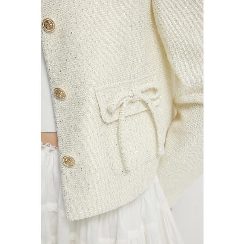 Qiushuiyiren H-förmige Rundhals-Einreiher-Gepolsterte Kurze Jacke