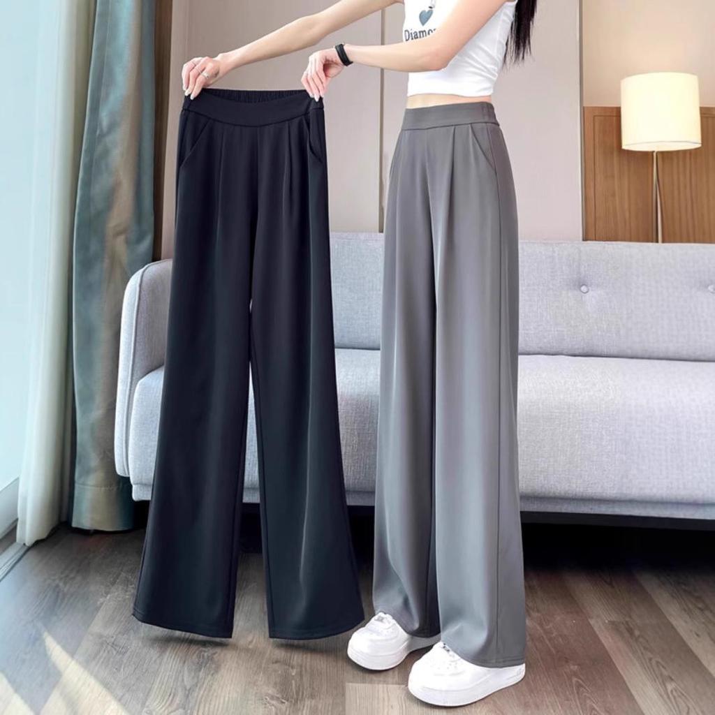 2025 Women's High-End Gray Wide-Leg Suit Pants - Lightweight Spring/Summer