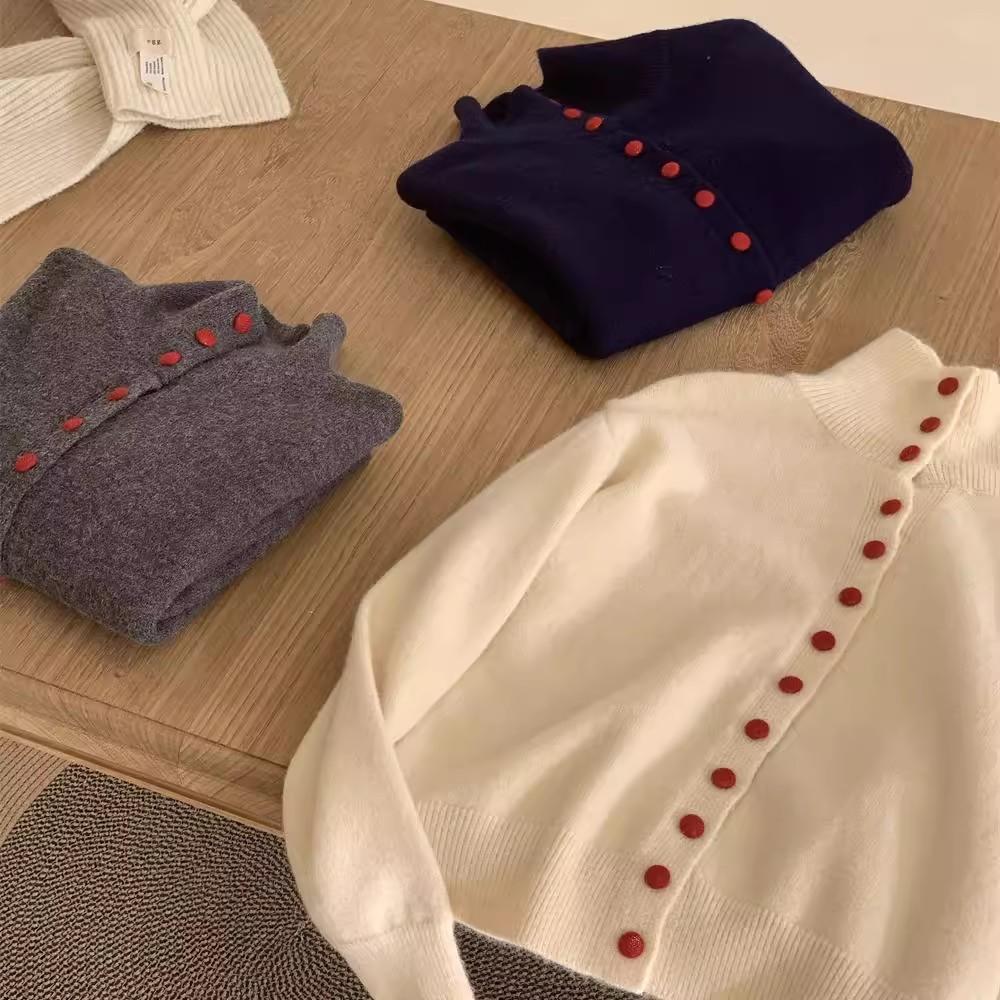 Gentle Style High-neck Single-breasted Soft and Sticky Sweater Coat for Women's Autumn and Winter Knitted Cardigan