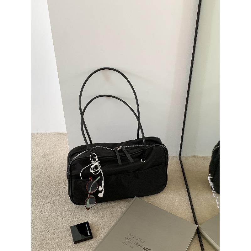 

Женская сумка через плечо большой вместимости новая сумка для поездок на работу с двойной молнией дорожная однотонная простая женская сумочка чёрный