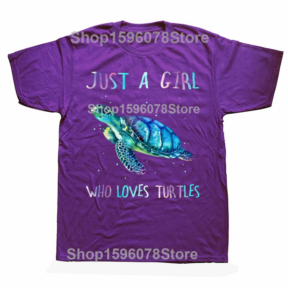 Funny Turtle Watercolor Sea Ocean Just A Girl Who Loves Turtles T-shirts Men Casual Tshirt 100% Cotton Loose Oversized T Shirt